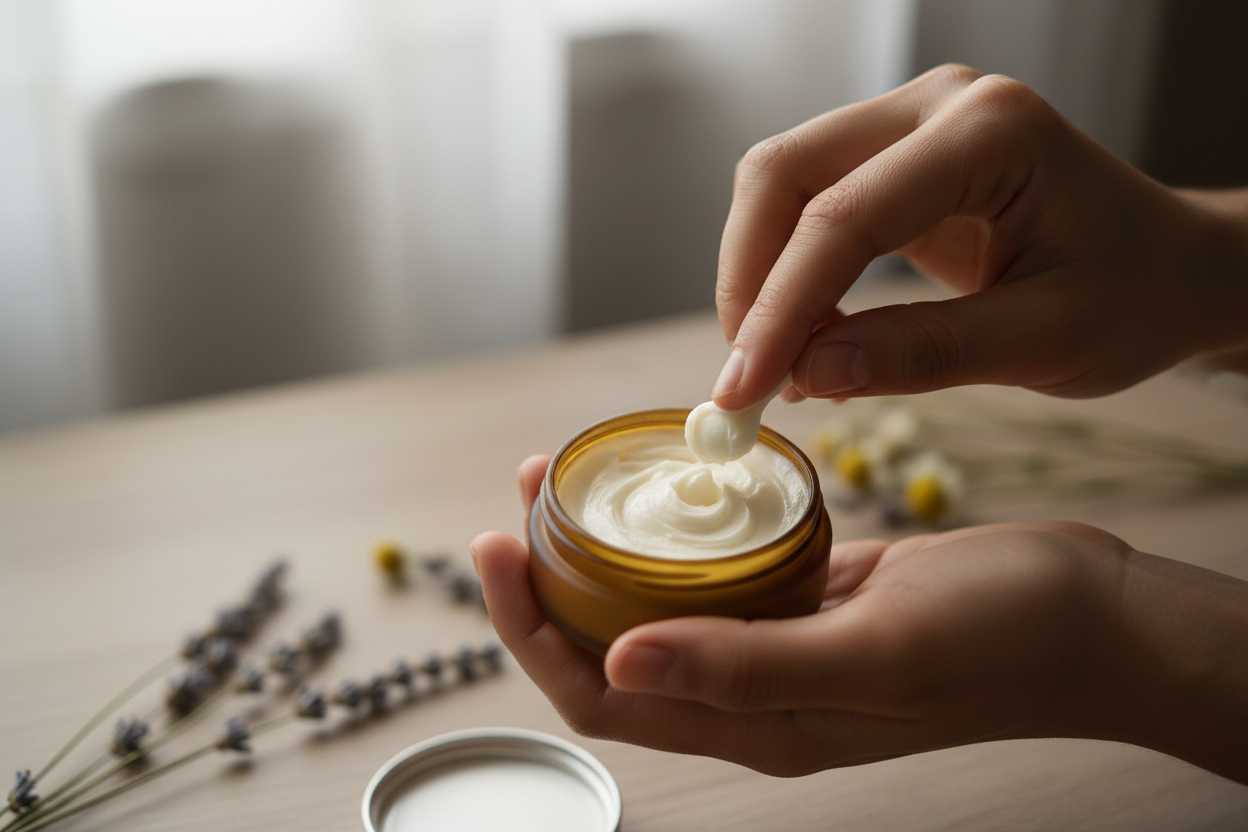 image of hands putting on salve